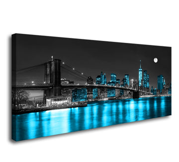 Wall Canvas Painting Black White and Blue New York Brooklyn Bridge 1 Piece Cityscape Night Building Picture Poster