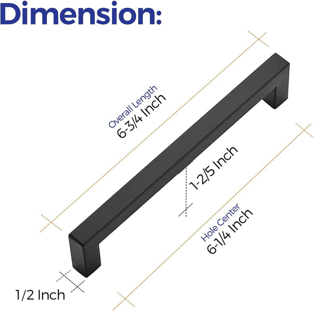 30 Pack 6-1/4 Inch Kitchen Square Cabinet Handles Matte Black Stainless Steel Drawer Pulls Hardware