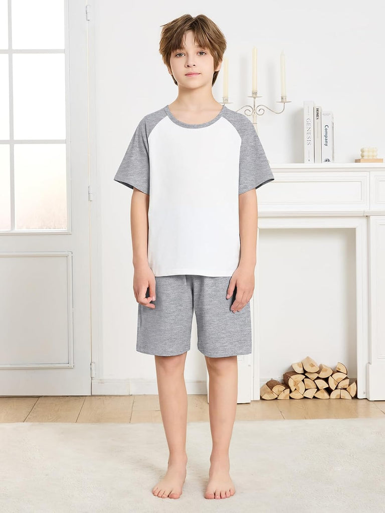 Boys Pajamas Set Two Piece Cotton Sleepwear Kids Short Sleeve Top and Shorts PJS Set with Pockets