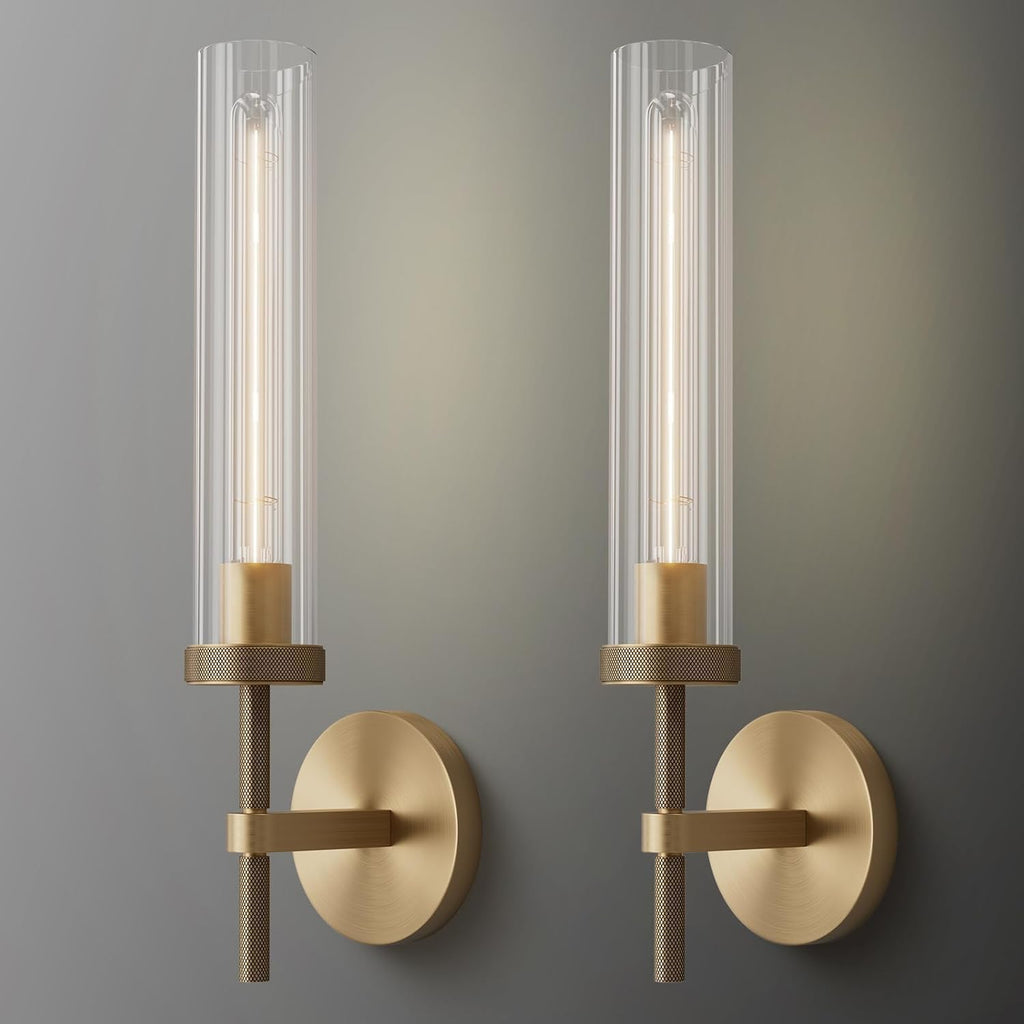Brass Wall Sconces Set of Two, 19" Knurling Gold sconces Wall Lighting, Bathroom Vanity Light Fixtures, Modern Wall