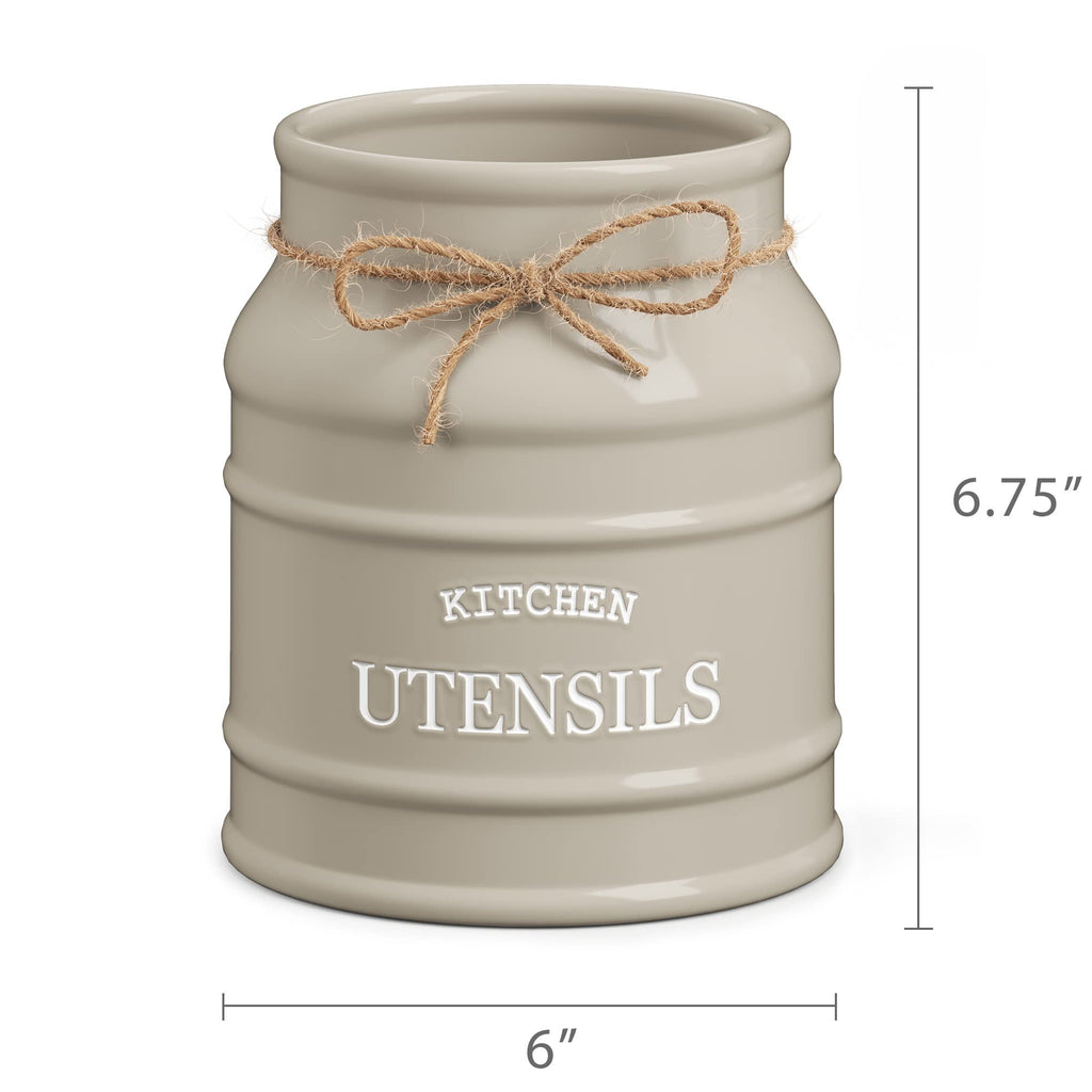 Ceramic Kitchen Utensil Holder Countertop 6.75′′ (Taupe)