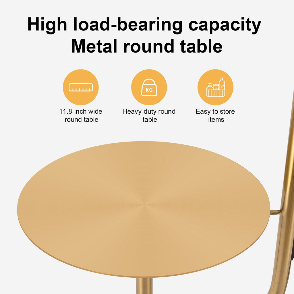 Gold Brass Brushed Floor Lamps with Side Table, Dimmable Light