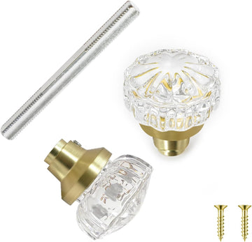 1 Pack Glass Interior Door Knobs, Old Style Door Knob Replacement, Vintage Crystal Door Knobs, Polished Brass Finish