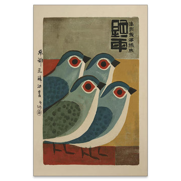 Japanese Mid Century Blue Bird Posters Prints Vintage Animal Canvas Wall Art Minimalist Bird Painting Nature Rustic