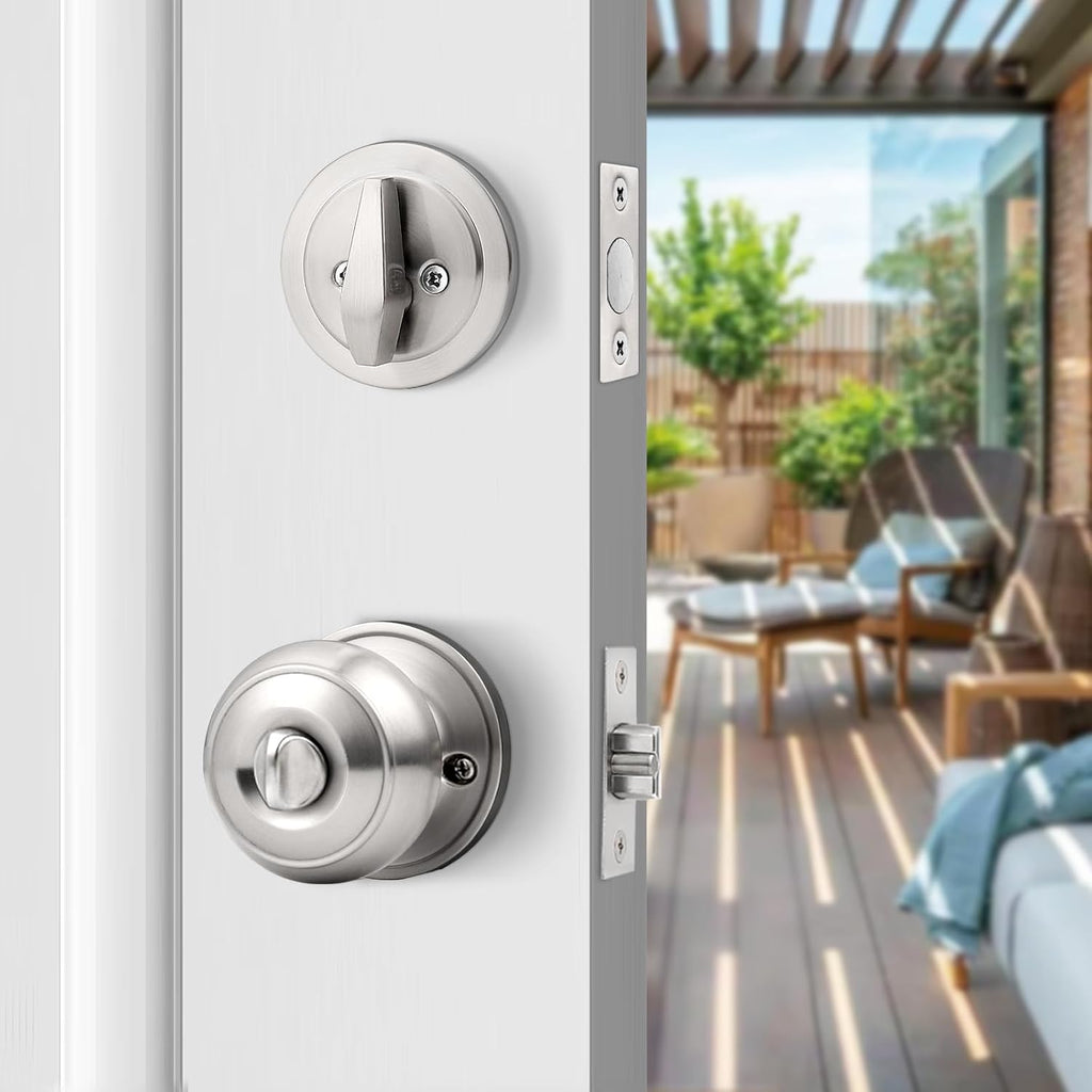 1 Pack Entry Door Knob Set with Single Cylinder Deadbolt Combo Set, Keyed Alike Brushed Nickel Door Knobs with Lock