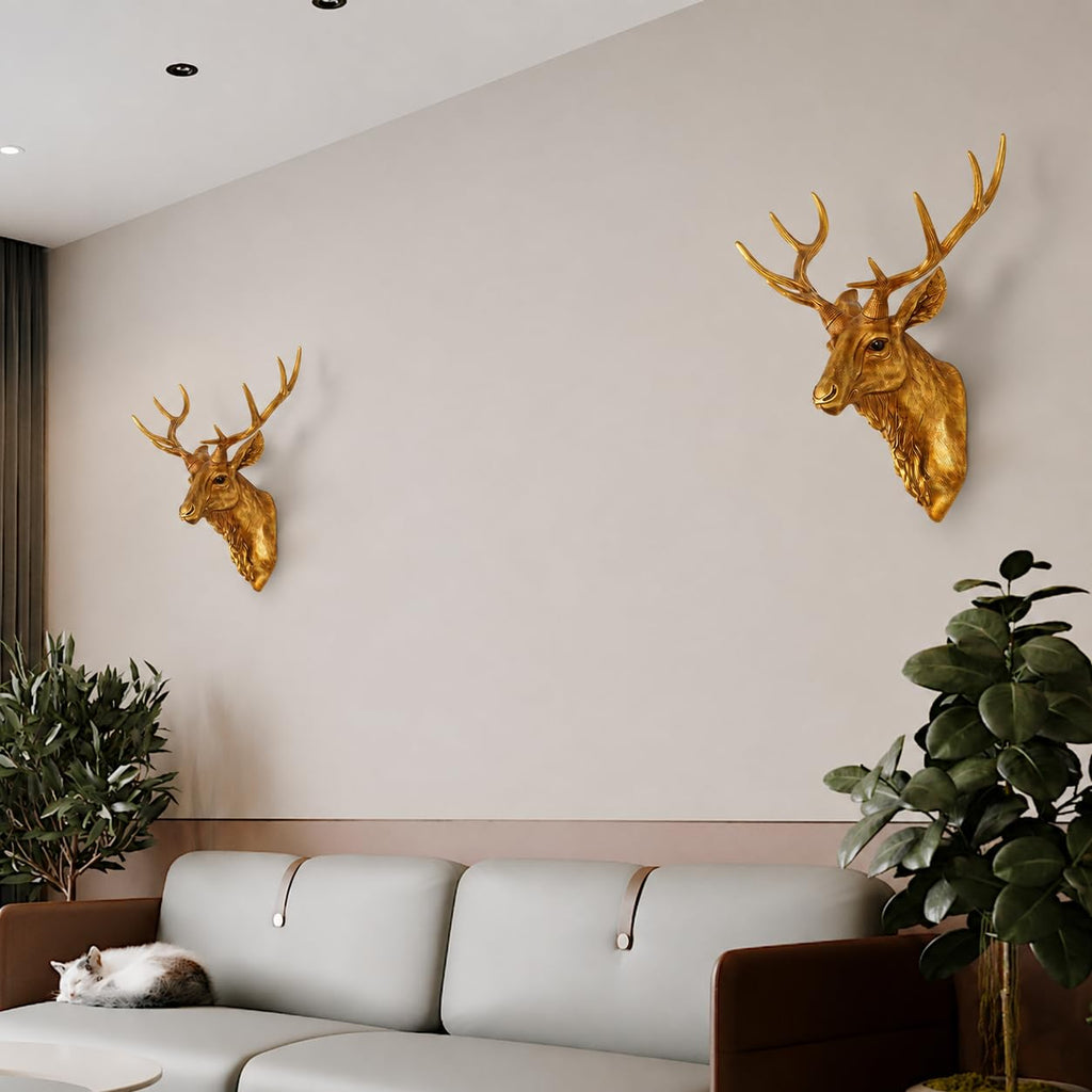 Deer Head Wall Mount Decor 14.5 inches Faux Deer Head Sculpture for Bar Background Wall Mount Home Living Room Wall