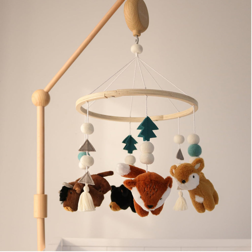 Crib Mobile for Boys or Girls - Wooden Musical Baby Crib Mobile with 12 Lullabies, Western Woods Baby Western Woods