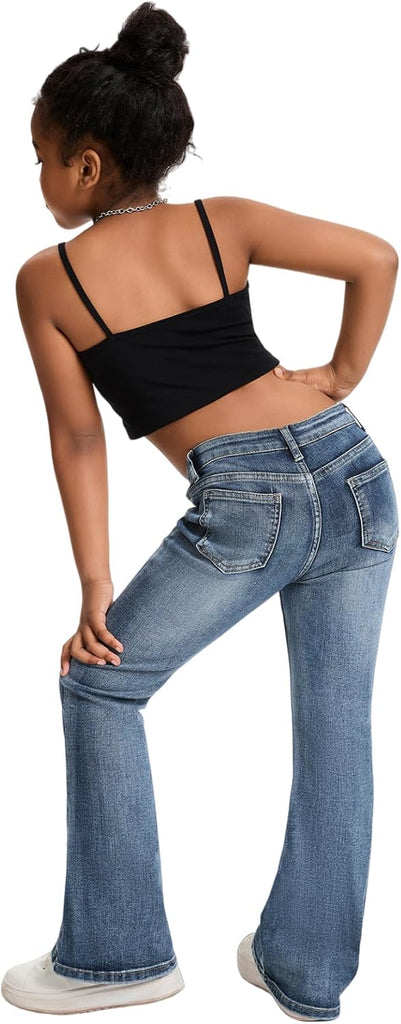 Girls Flare Jeans Bell Bottom Denim Pants for Girls Soft Stretch High Waist Kids Jeans Casual School Everyday