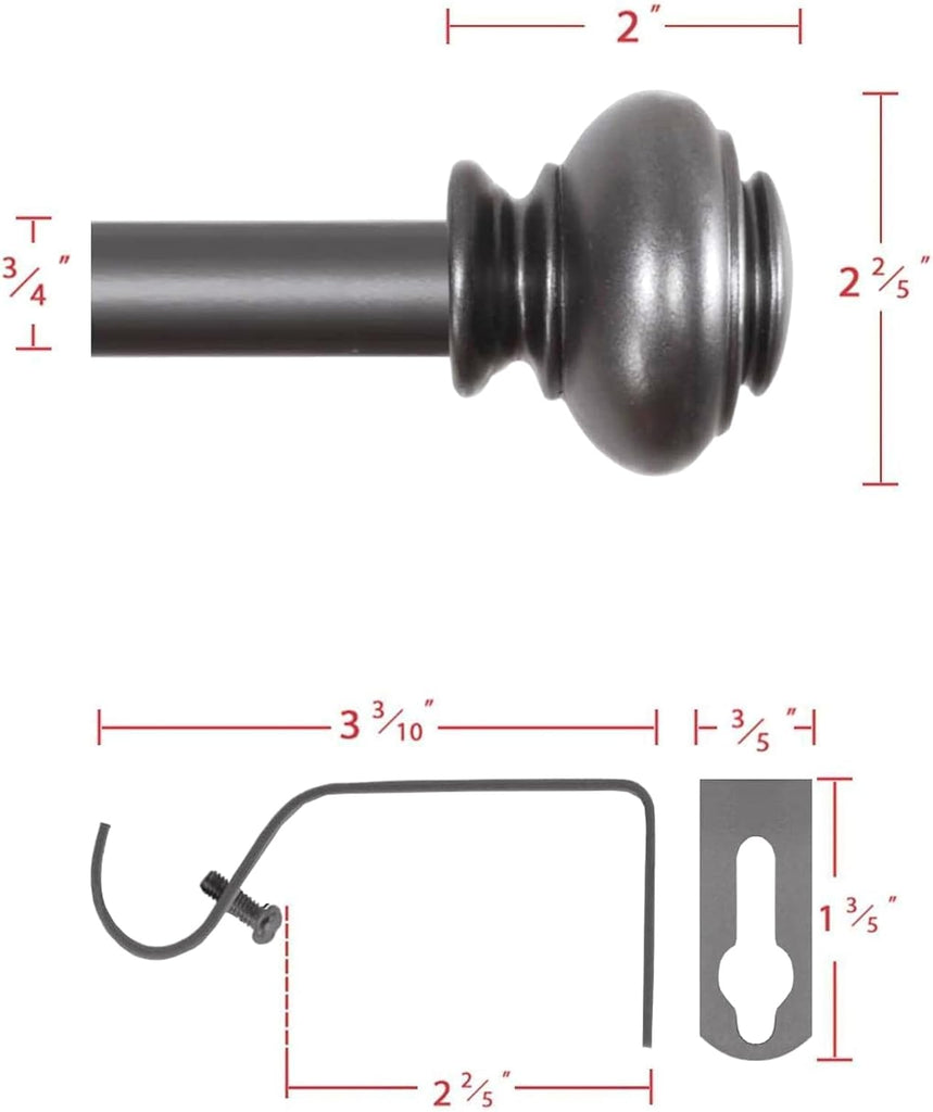 Curtain Rods for Windows 3/4 inch Diameter Adjustable Decorative Telescoping Curtain Rod