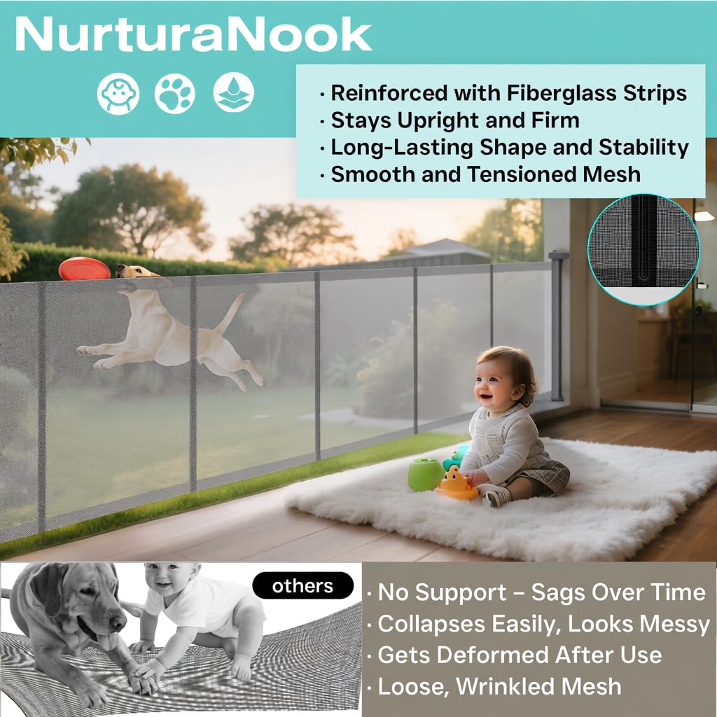 200 Inch Extra Wide Retractable Baby Gate,Mesh Baby Gate or Mesh Dog Gate,34" Tall,Child Safety Gate for Doorways