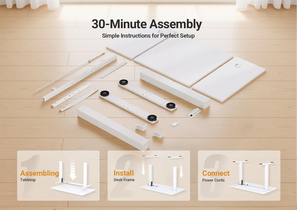 Electric Height Adjustable Standing Desk, 48x24 Inch, Cold White