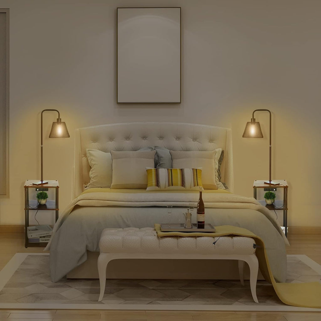 Floor Lamp with Table, Side Table with USB Charging Port and Outlet, Modern Bedside Nightstand End Table with Floor