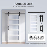36x84 Inch Glass Sliding Barn Door Slab and 6.6ft Hardware Kit Included, 5 Frosted Glass, LVL Wood P