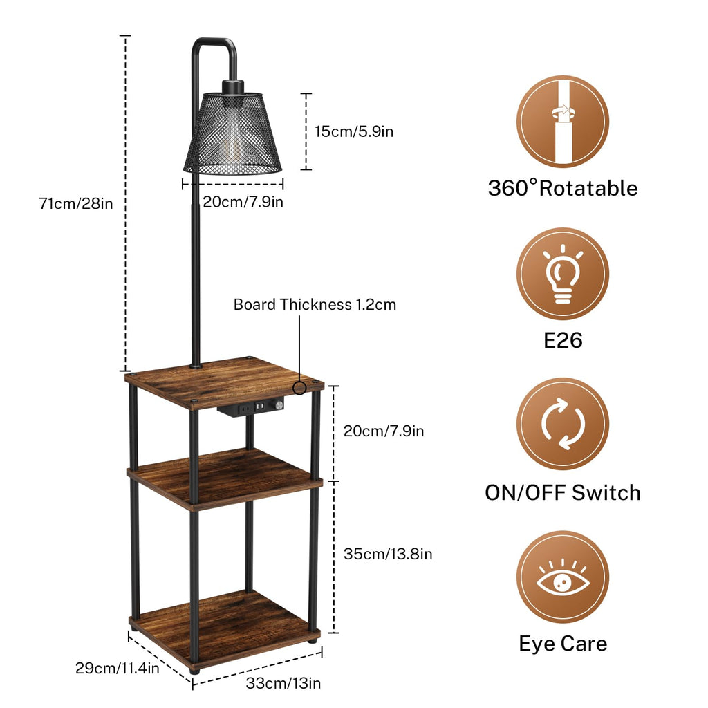 Floor Lamp with Table, Side Table with USB Charging Port and Outlet, Modern Bedside Nightstand End Table with Floor