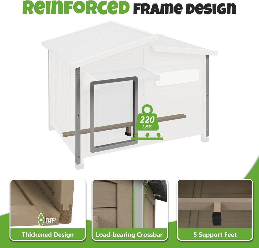 Large Outdoor Wooden Dog House, Weatherproof Dog Houses with Adjustable Vent Windows, Alloy Chew-Resistant Frame