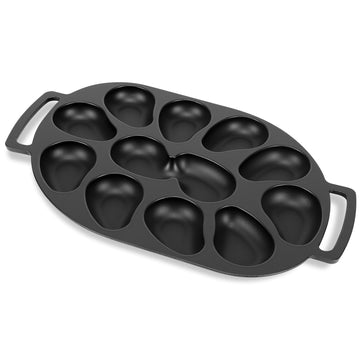 Oyster Grill Pan, Cast Iron Multi-Functional Grill Pan for Oysters and Scallop, Matt Enamel, 12 Cavities, for BBQ