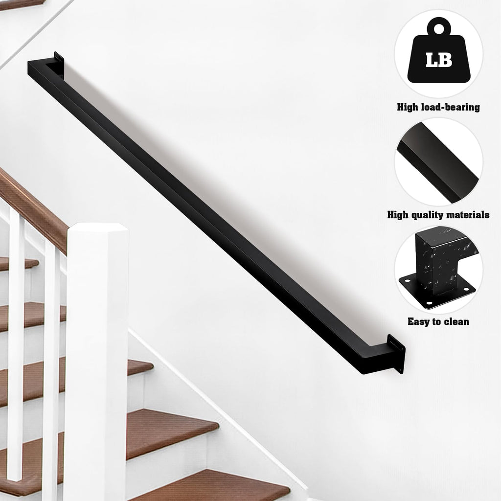 Wall Mount Handrails for Indoor Stairs 7ft Black Wrought Iron Stair Railing