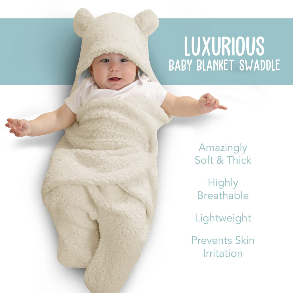 Baby Swaddle Blanket | Ultra-Soft Plush Essential for Infants 0-6 Months | Receiving Swaddling Wrap Beige | Ideal