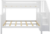 Bunk Bed, Twin-Over-Full Bed Frame For Kids With Stairs, White