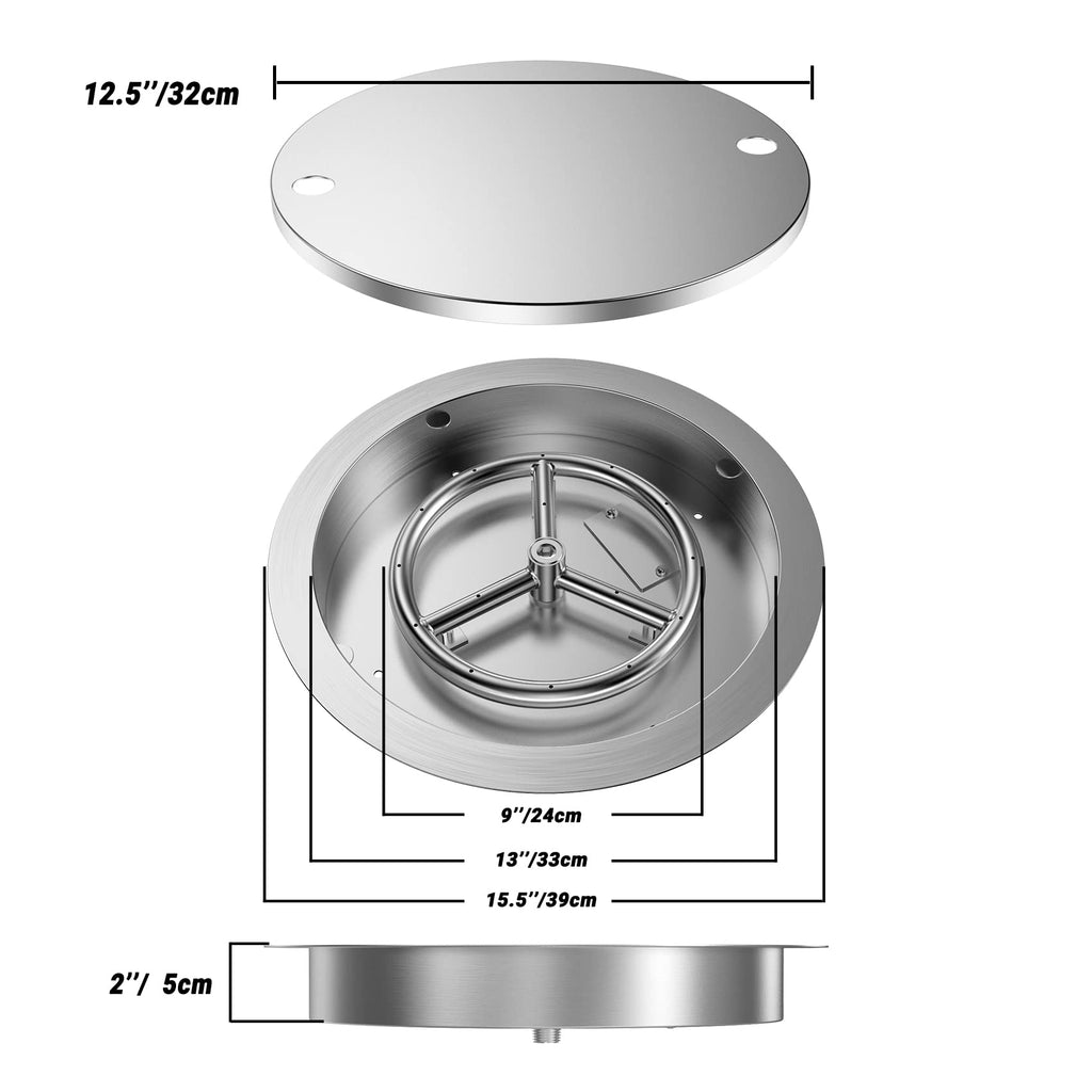 13 Inch Stainless Steel Drop in Fire Pit Pan with Burner Ring