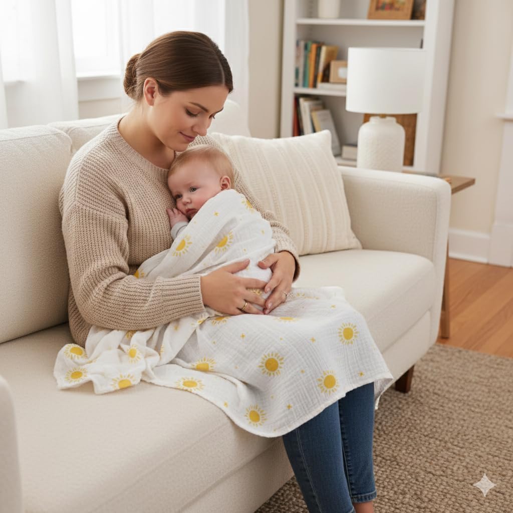 Muslin Swaddle Baby Blanket for Boys and Girls, 100% Cotton, Swaddles for Newborns, 47"x47", Soft Breathable Skin