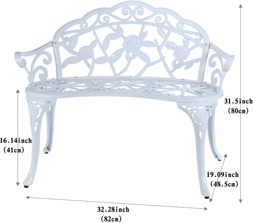 Balcony Bench Double Seat, Anti-Rust Cast Aluminum Patio Garden Bench for Park Yard Outdoor Furniture White.1
