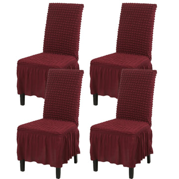 Stretch Washable Chair Covers Set of 4 Removable Chair Covers with Skirt Kitchen Chair Protector Cover (Burgundy, 4