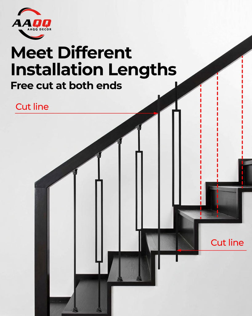 16 Pack Balusters for Staircase Interior Hollow Narrow Rectangular and Straight Stair Spindles 1/2" Square Iron