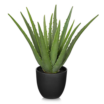 Fake Succulent Aloe Vera Plants 13 Inch Large Artificial Succulents with Black Pot Faux Aloe Potted Plant for Desk