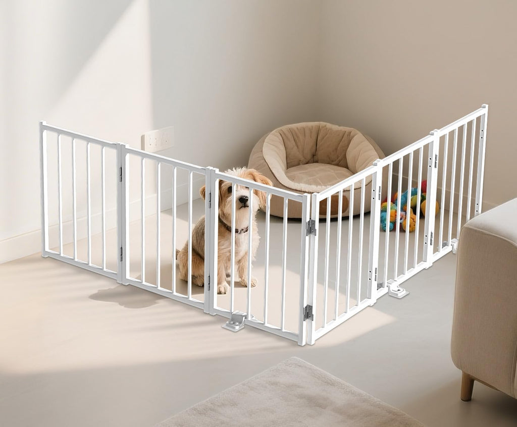 Small Dog Gate Indoor, Up to 72" W Freestanding Pet/Puppy Fence, White