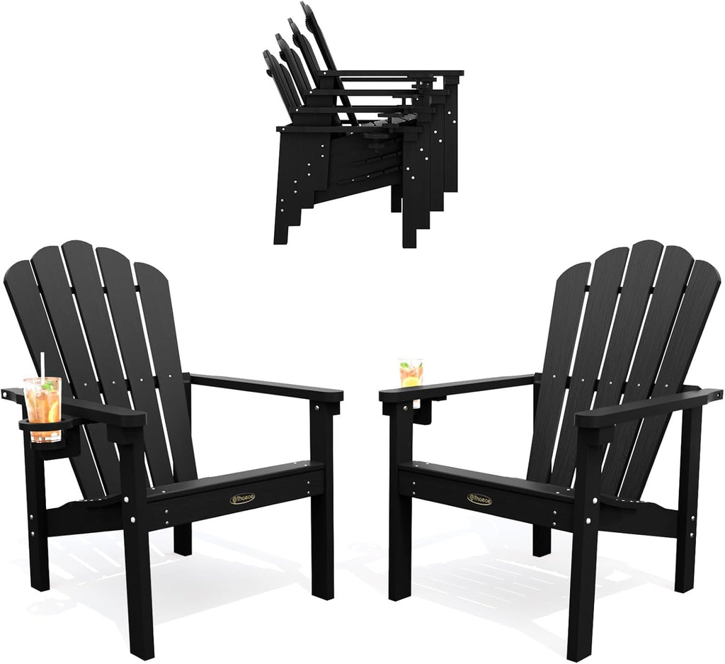Stackable Adirondack Chair Set of 2, HDPE All-Weather Fire Pit Chair | Durable and Space Saving, Plastic Outdoor