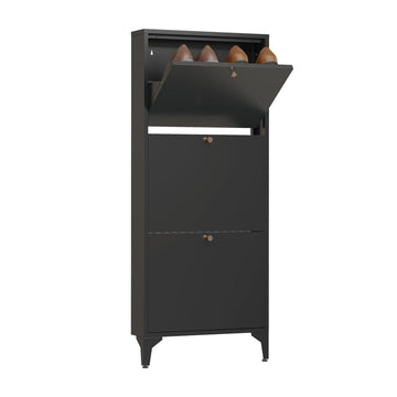 Shoe Cabinet with 3 Flip Drawers, Narrow Shoe Storage Cabinet, Farmhouse Shoe Organizer, Freestanding Organizer with
