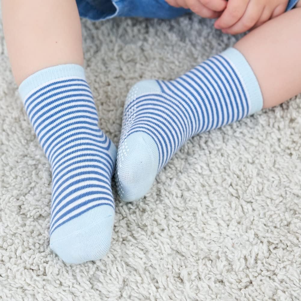 Baby Non Slip Grip Crew Socks with Anti Skid Soles for Infants Toddlers Kids Boys Girls