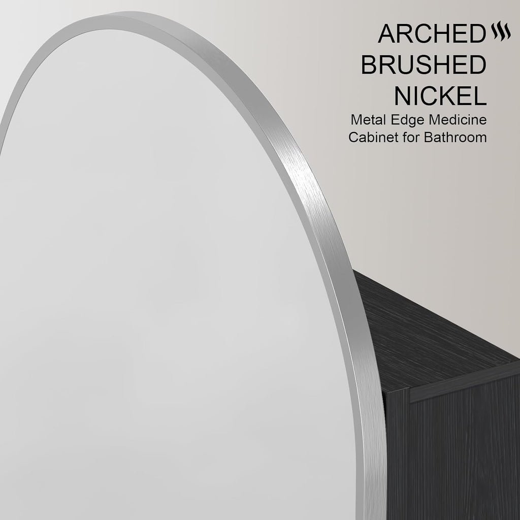 Recessed Medicine Cabinet,Arched Medicine Cabinet with Mirror | Brushed Nickel Metal Edge,3 Adjustable Glass
