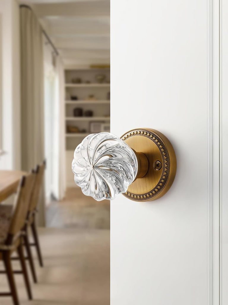 1 Pack Crystal Door Knobs Antique Brass Door Knob Passage Door Knobs Glass Interior Door Knob for Hall and Closet