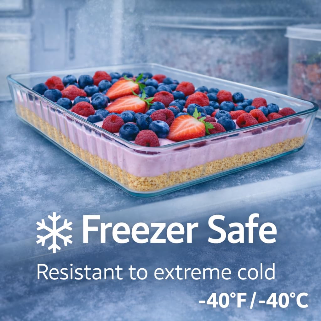 4-Qt (16" x 11" x 2") Glass Baking Dishes for Oven, Glass Oven Pan & Tray Bakeware, Borosilicate Glass Casserole Dish