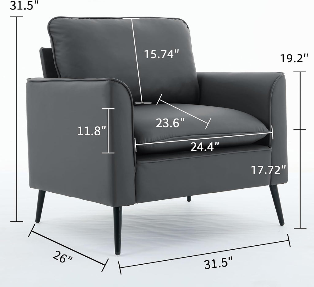 Faux Leather Sofa Couch, Living Room Furniture Sectional Sofa Sets of 3 Pcs, Mid Century Modern Decor Sofa Couches