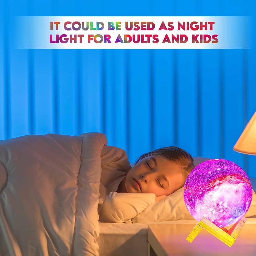 Kids Night Galaxy Lamp 5. inch 16 Colors LED 3D Star Moon Light with Wood Stand, Remote & Touch Control USB