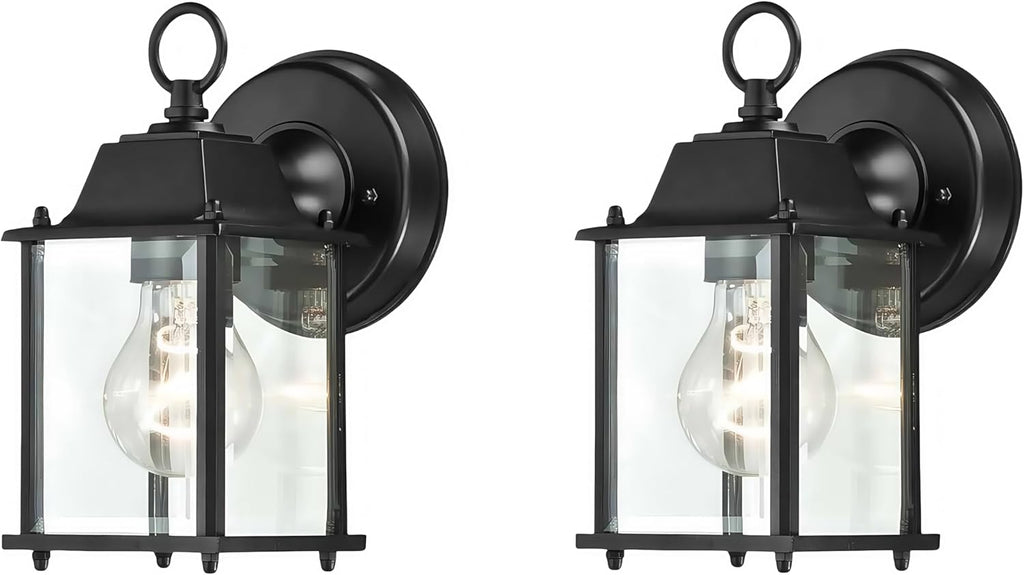 2 Packs Outdoor Wall Lantern, Black Exterior Waterproof Wall Sconce for House, Aluminum Housing Plus Glass