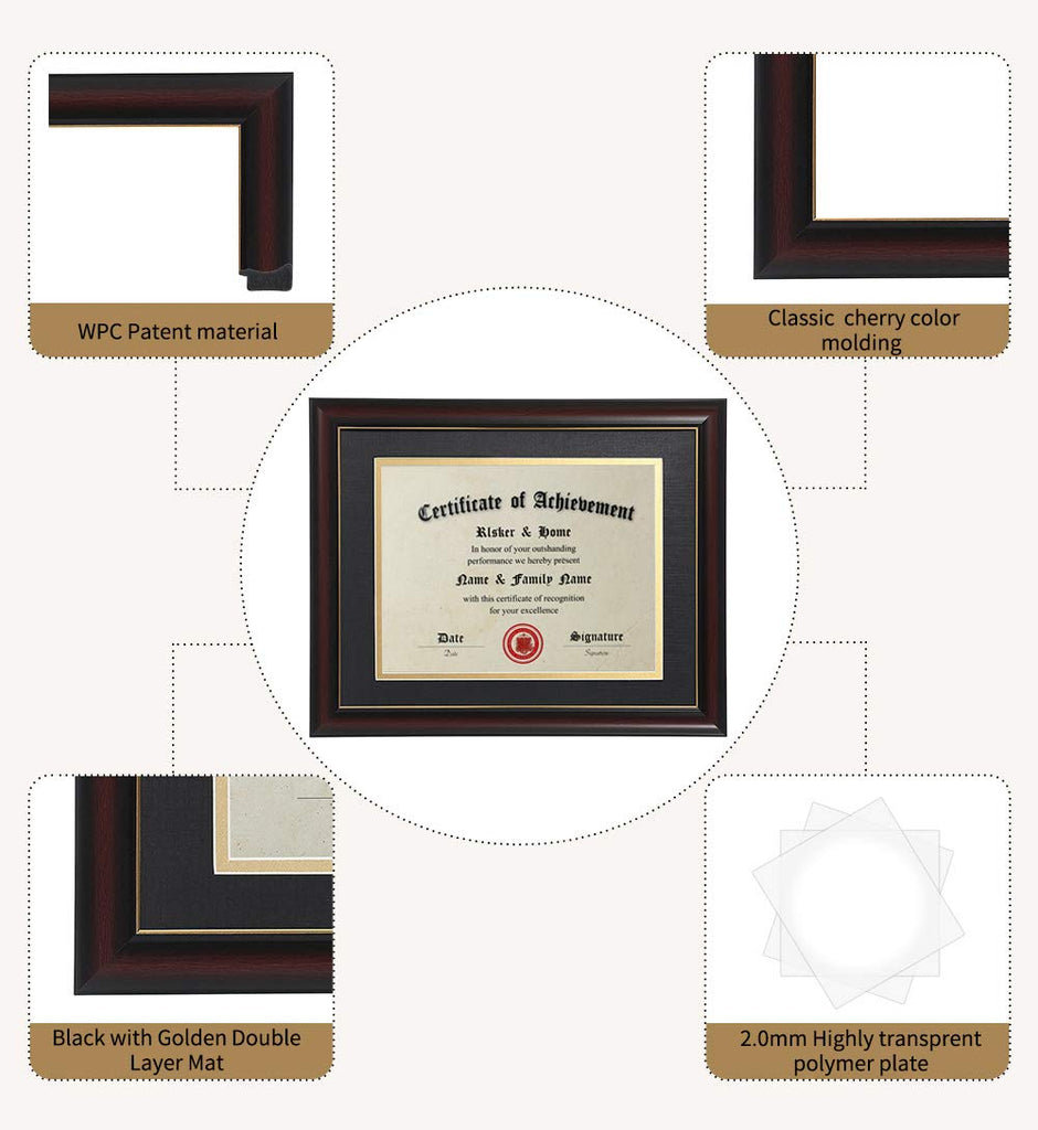 8.5x11 Diploma Frames with Mat Cherry Matte Black with Gold Rim