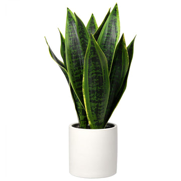 Fake Snake Plant 16" Faux Potted Plant Artificial Snake Plant with White Ceramic Pot Sansevieria Plant Perfect Modern
