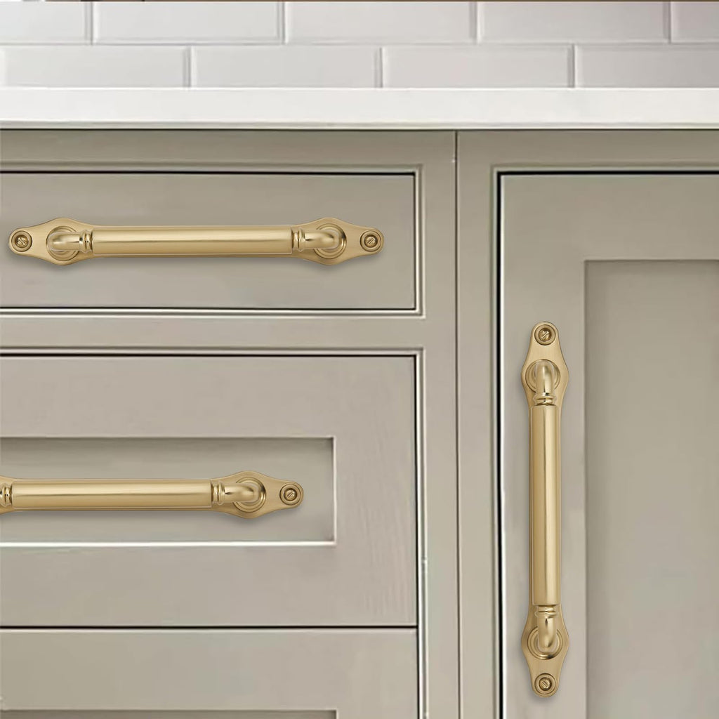 5 Pack 5 Inch Hole Center Brushed Brass Cabinet Pull with Backplate Solid Heavy-Duty Handles with Base Plate Cabinet