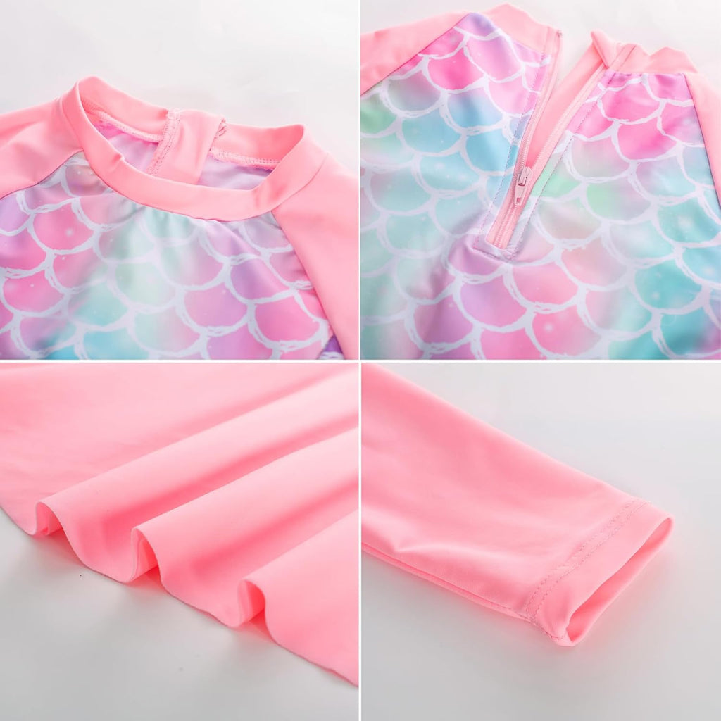 Girls Long Sleeve Rash Guard Bathing Swimsuits Swimwear