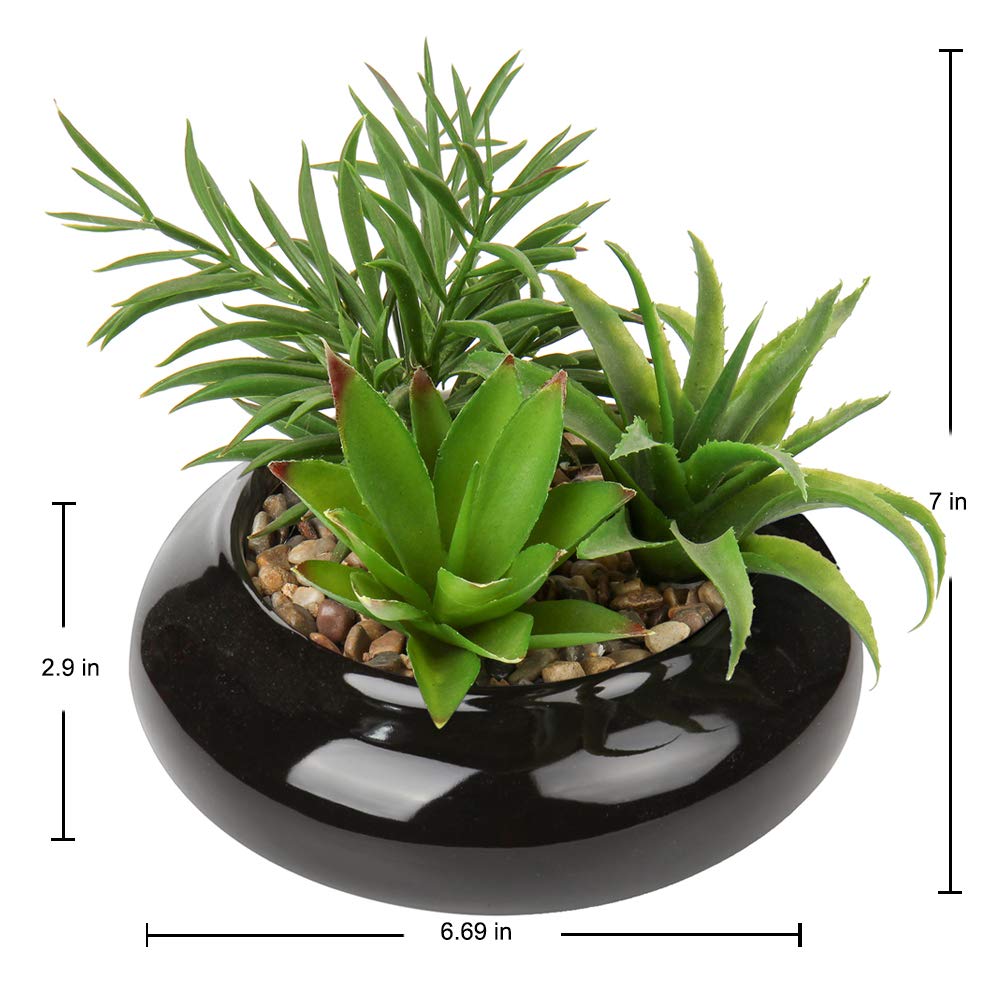 Large Artificial Succulents Plants Faux Succulents in Pots Fake Succulent Potted Plants with Black Ceramic Pot Decor