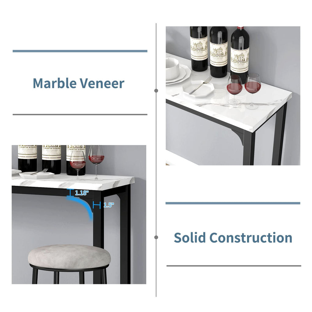 Bar Table Set for 3, 4 Piece Console Table with 3 Stools, Counter Height Kitchen Table Set with 3 Chairs for