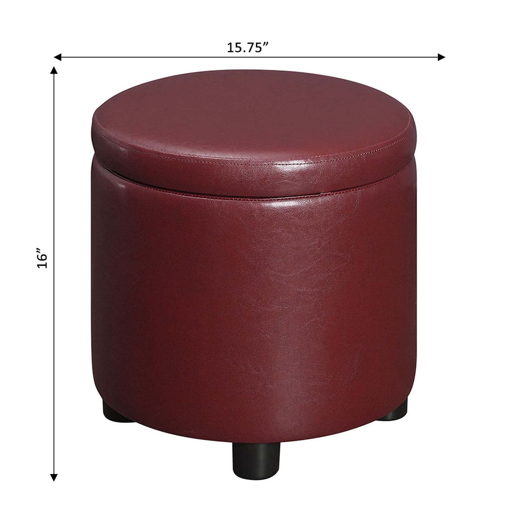 Designs4Comfort Round Accent Storage Ottoman in Burgundy Red Faux Leather Finish