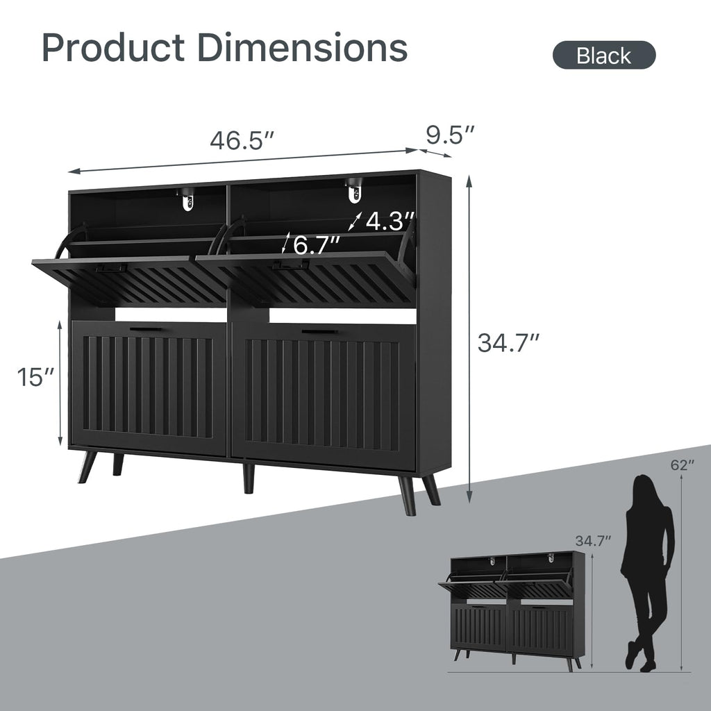 Shoe Storage Cabinet Narrow Shoe Rack Cabinet 4 Flip Drawers