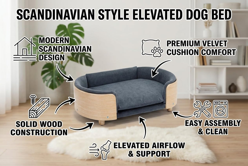 Scandinavian Style Elevated Dog Bed, Medium, Dark Gray
