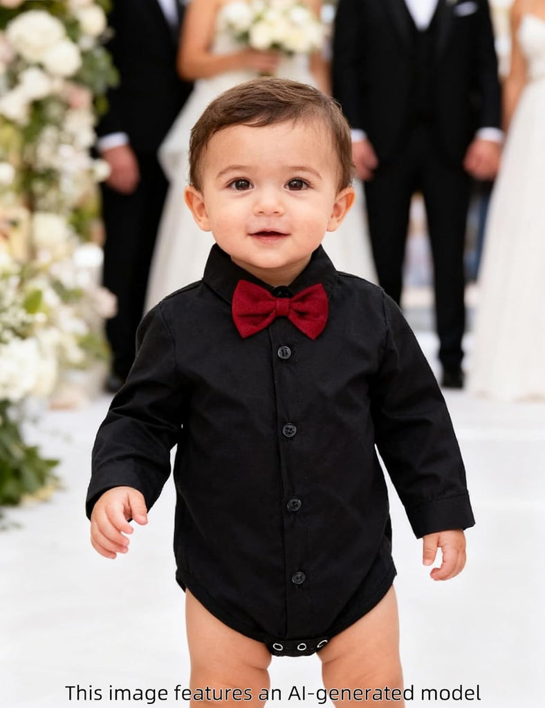 Infant Baby Boys Dress Shirt Formal Bodysuit Rompers