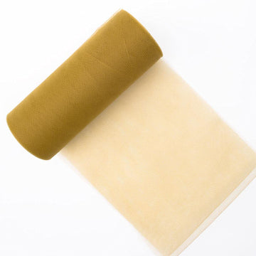 Tulle Fabric Roll 6" by 25 yd (75'), 29 Colors Available, Gold